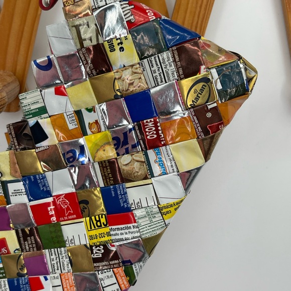 Nahui Ollin Handcrafted Multicolor Candy Wrapper Woven Clutch - Picture 4 of 10